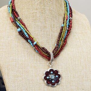 Avon, Vintage, signed, multi beaded, multi strand, pendant fashion necklace